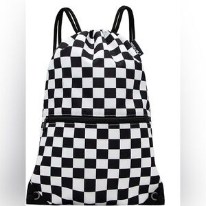 HOLYLUCK Drawstring checkered  Backpack Bag Sport Gym Sackpack